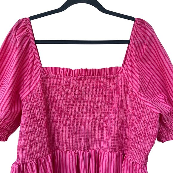 NWT Draper James Cam Smocked Puff Sleeve Dress Pink Stripe Square Neck Size 2X - Picture 6 of 10